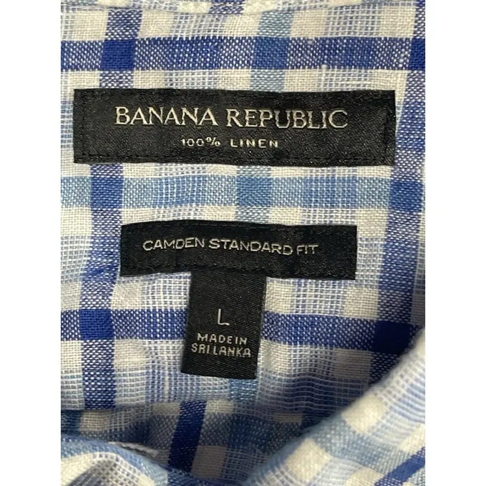 Preppy Linen Banana Republic Camden Standard Fit Button Down Shirt L Blue Plaid